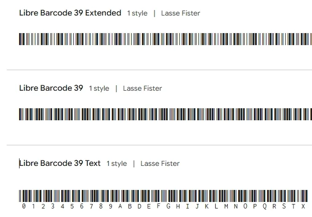 バーコードフォントに3種類ある